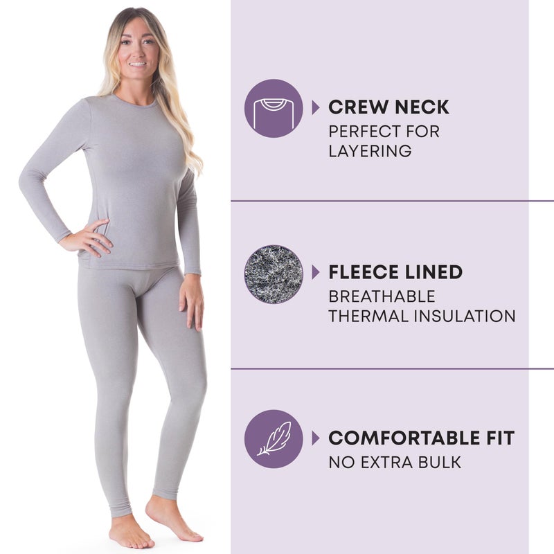 Rocky Thermal Underwear Women Long Johns Womens Thermals Top Bottom Set Fleece Lined Under Wear Clothes Base Layer Thermals, X-Small, Heather Grey - Image 2
